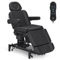 BarberPub Fully Electric Beauty Bed, 3-Motor Salon Spa Chair with Foot-Controlled Wheels, Adjustable Height, Backrest & Leg Rest – PVC Leather, Professional Facial & Treatment Table 2754 (Black)