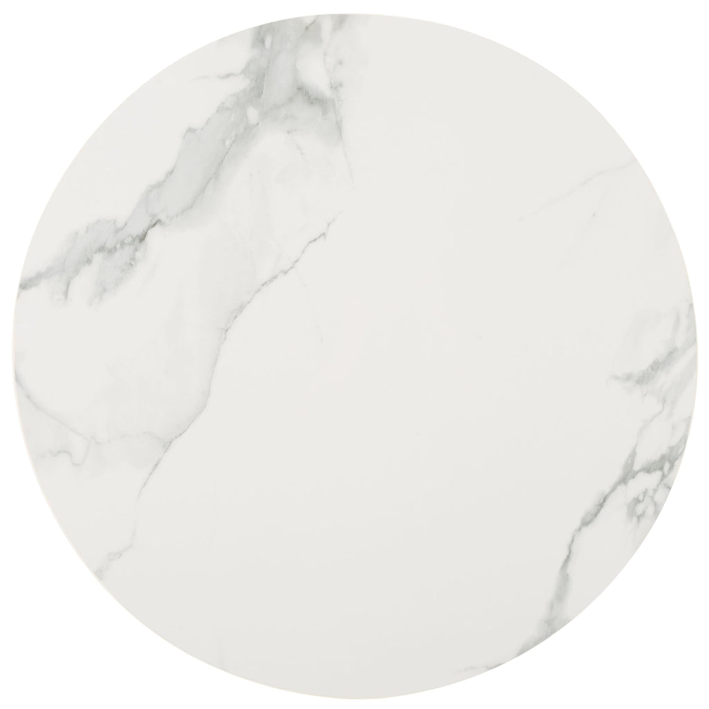 SAFAVIEH Home Collection - Samie Coffee Table, Round White Ceramic Faux Marble Top with Walnut Brown Wood Base (COF2902A)