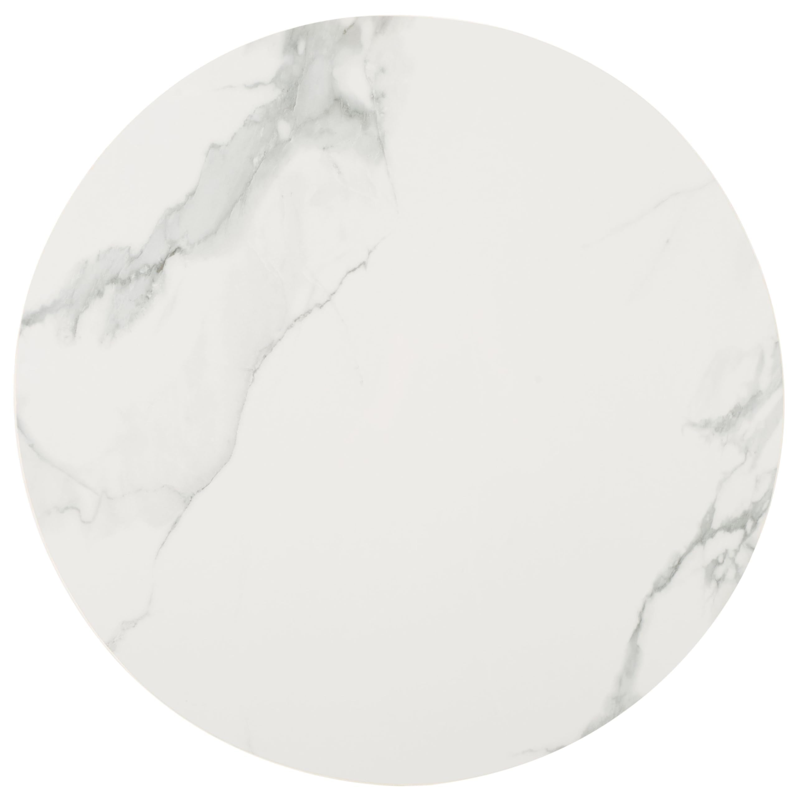 SAFAVIEH Home Collection - Samie Coffee Table, Round White Ceramic Faux Marble Top with Walnut Brown Wood Base (COF2902A)