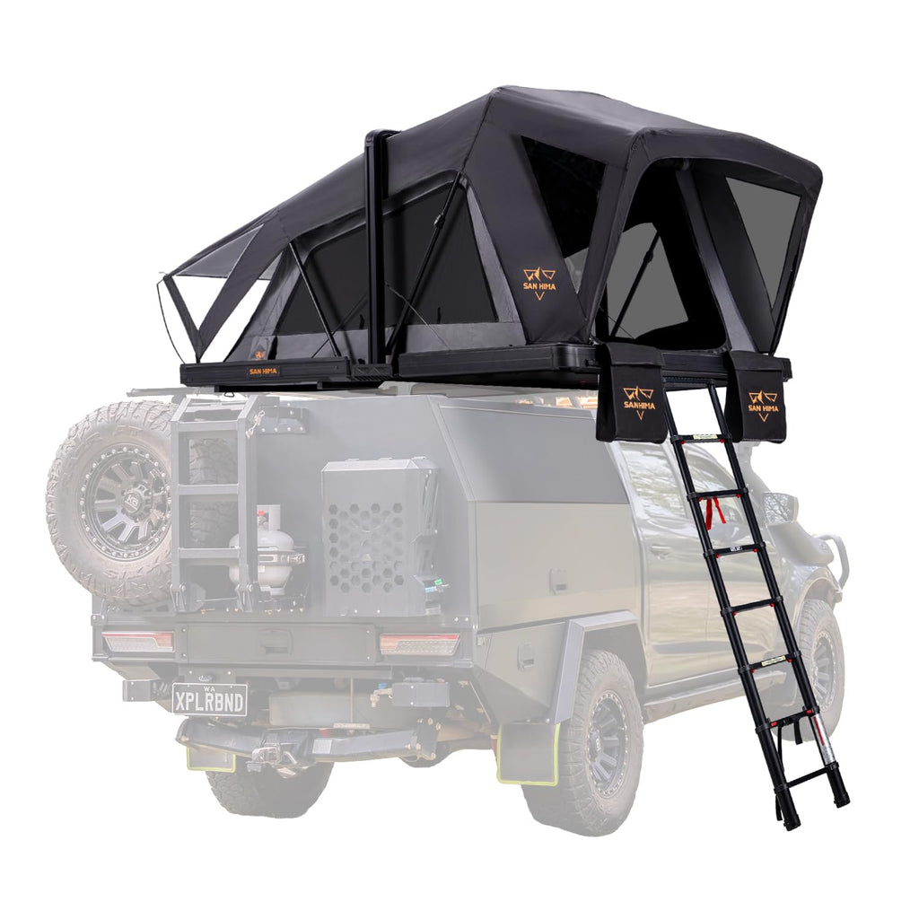 SanHima Rooftop Tent Hard Shell - CapeTop Overland Aluminium Fold-Out Roof Top Tent 131.5LBS Lightweight, w/Digital Panel & Tri-Color LED Strip Light, for Car SUV Truck Camping, 2-3 People