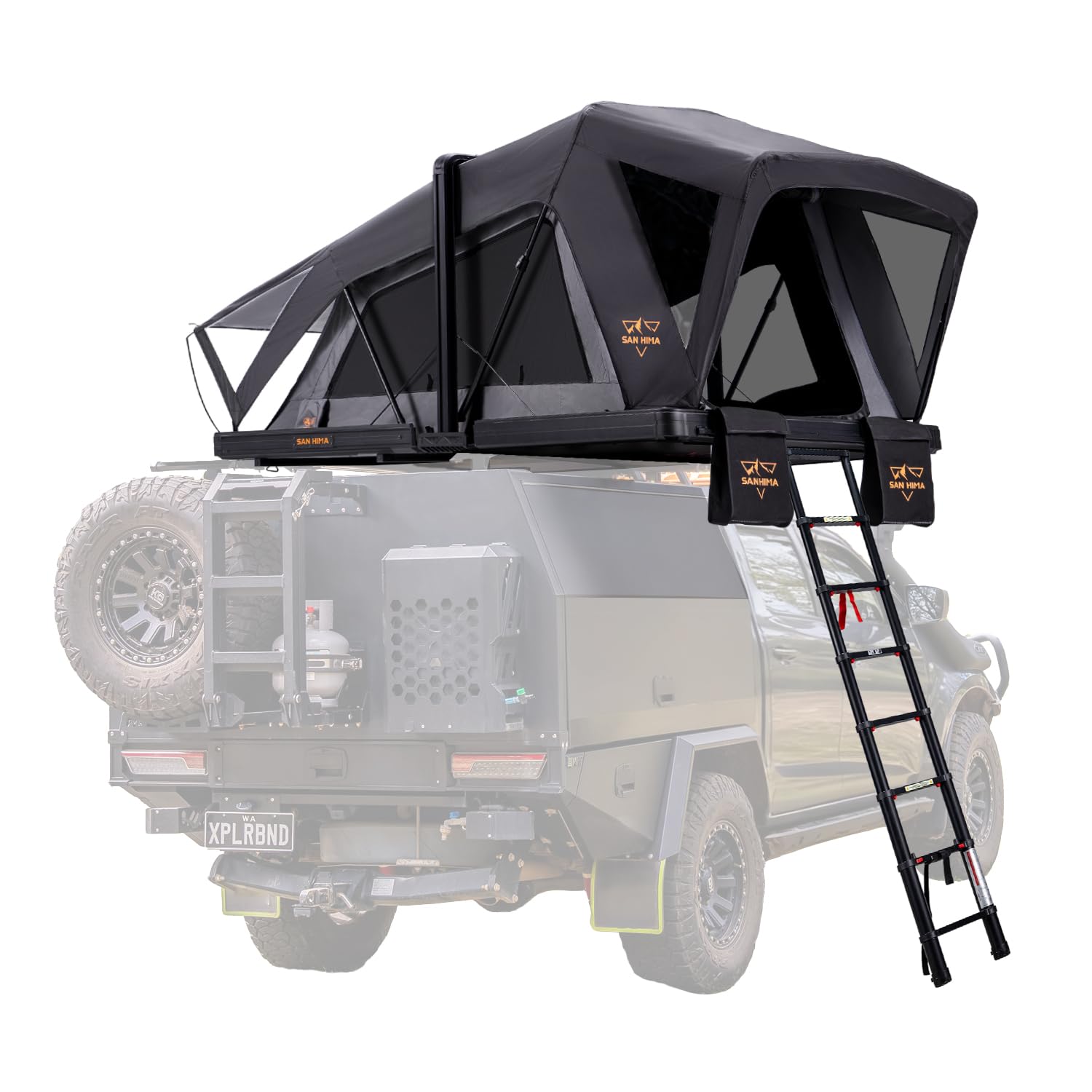 SanHima Rooftop Tent Hard Shell - CapeTop Overland Aluminium Fold-Out Roof Top Tent 131.5LBS Lightweight, w/Digital Panel & Tri-Color LED Strip Light, for Car SUV Truck Camping, 2-3 People