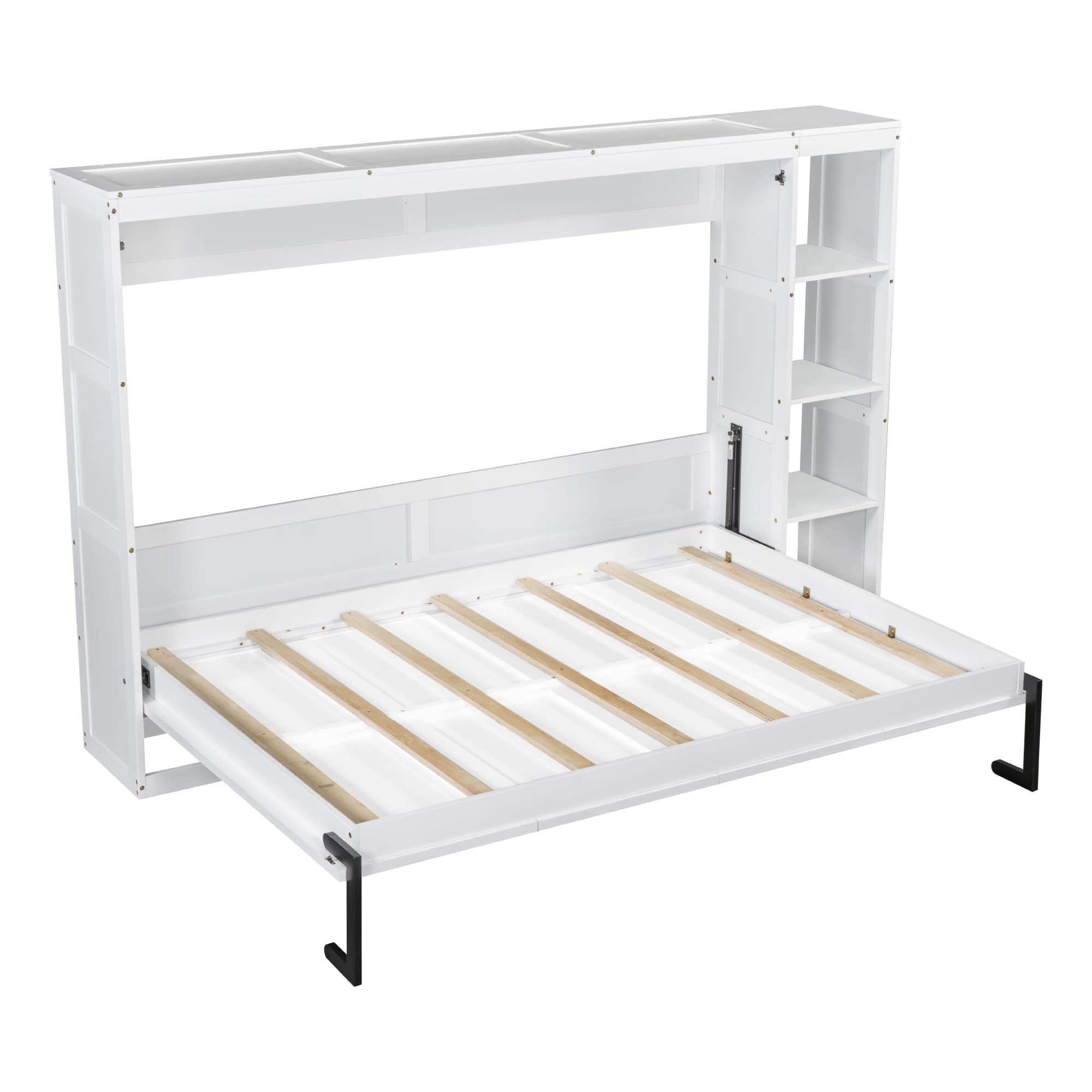 GDFStudio Boden Full Size Murphy Bed, Full Size Murphy Bed with Bookshelf, 4 Storage Shelves, Ample Storage Space, Organized as Cabinet, Saving Space Design, Perfect for Small Apartment, White