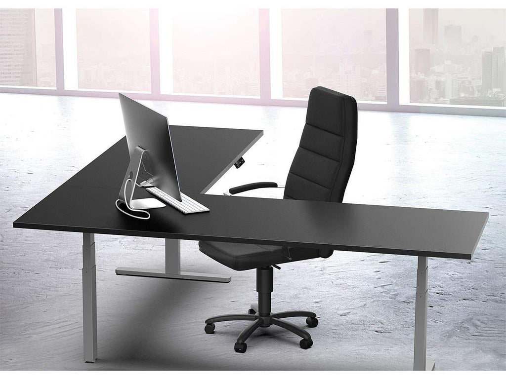 Monoprice Triple-Motor Sit-Stand Corner Desk Frame - Height-Adjustable, L-Shaped, Gray - Workstream Collection