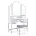 24/7 Shop at Home Nyx Traditional 3-Piece Wood 5 Drawers Makeup Vanity Table, Tri-Fold Mirror and Stool Set with Jewelry Storage, 7 Shelves, Padded Seat for Bedroom, Dressing Room, White and Gray