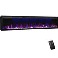 88" Electric Fireplace, Recessed/in-Wall or Wall Mounted, Large Linear 80-90", Ultra-Narrow Frame, 3 Flame Colors & Top Lighting, Timer, Remote, Log & Crystal Media, 1500W Heater