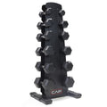 CAP 210 lb Rubber Coated Hex Dumbbell Set with Vertical Rack, Space-Saving Storage for Home Gym Strength Training, Chrome Handle, Black Rack