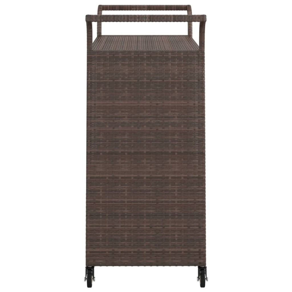 Gecheer Bar Cart with Drawer – Brown Poly Rattan Serving Trolley, 39.4 x 17.7 x 38.2 Inches, Weatherproof, Locking Casters, Sturdy Steel Frame