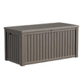 PatioZen 180 Gallon Large Resin Deck Box, Outdoor Lockable Storage Box with Divider for Patio Cushions Storage Furniture, Pool Supplies, Garden Tools, Weatherproof and UV Resistant- Light brown
