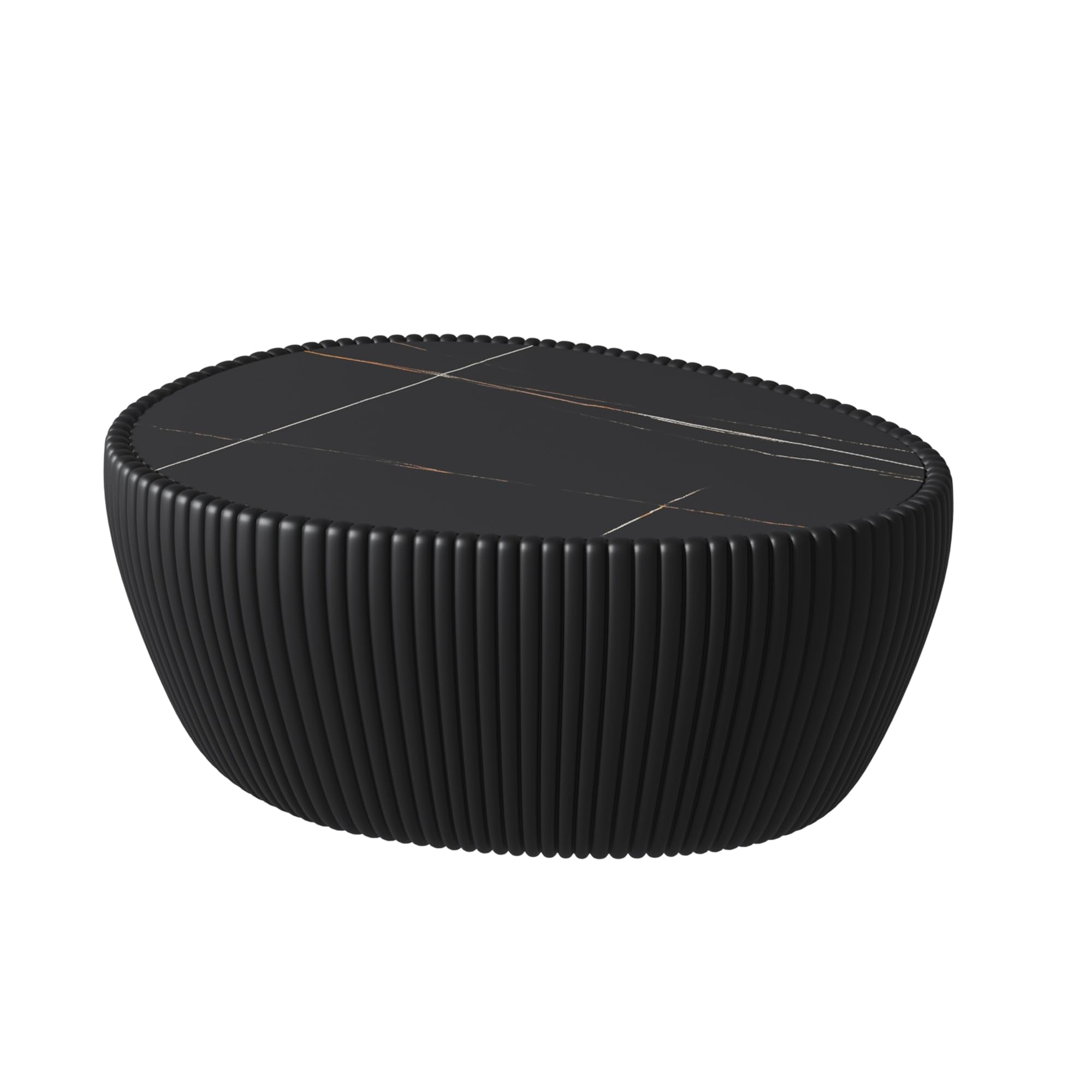 KEIKI 32.1" Goose Eggs Shape Coffee Table, Modern Sofa Side Table with Marble Top & Leather Wrap, Small End Table for Living Room, Bedroom, Office, Black