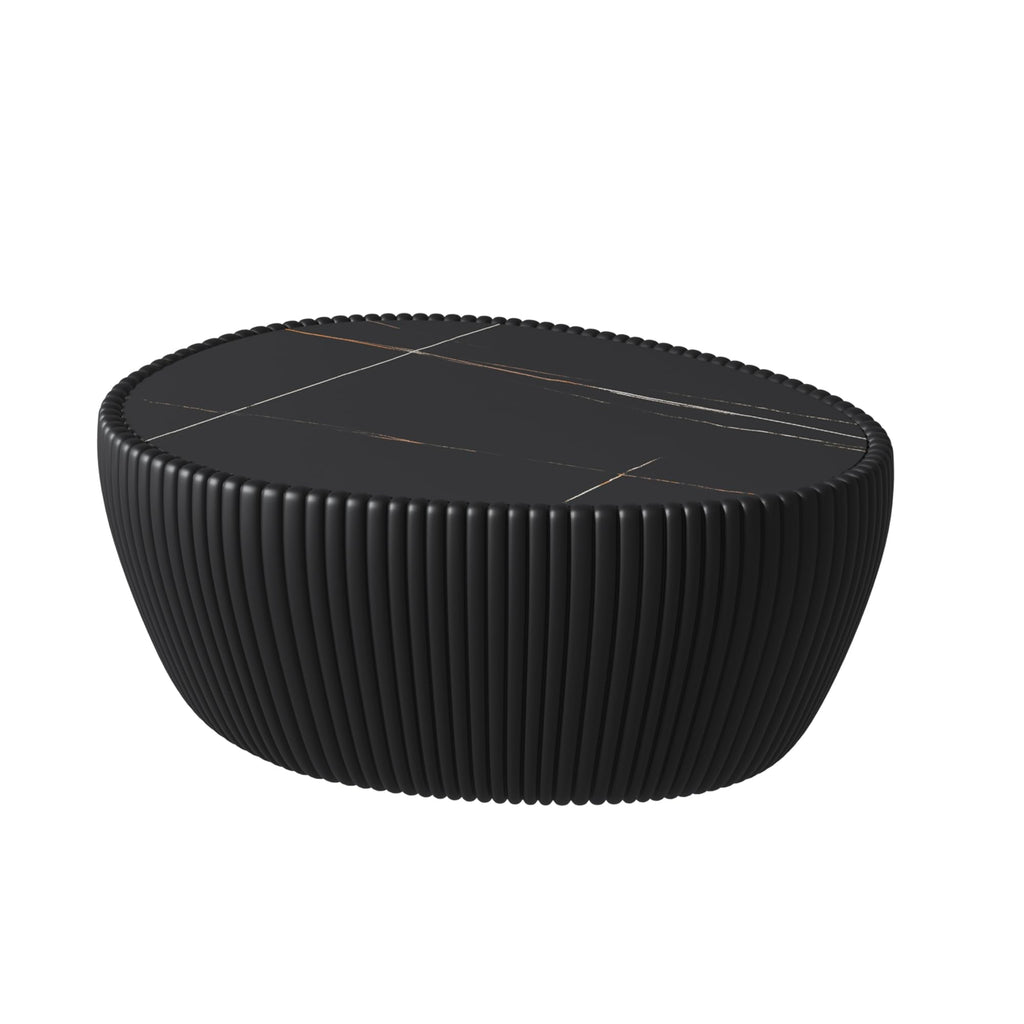 GDFStudio Goose Egg Shaped Marble Top Coffee Table with Microfiber Leather Frame, Modern Small Side Table with MDF Base, Unique Desktop Textures Tea Tables for Living Room Bedroom Office, Black