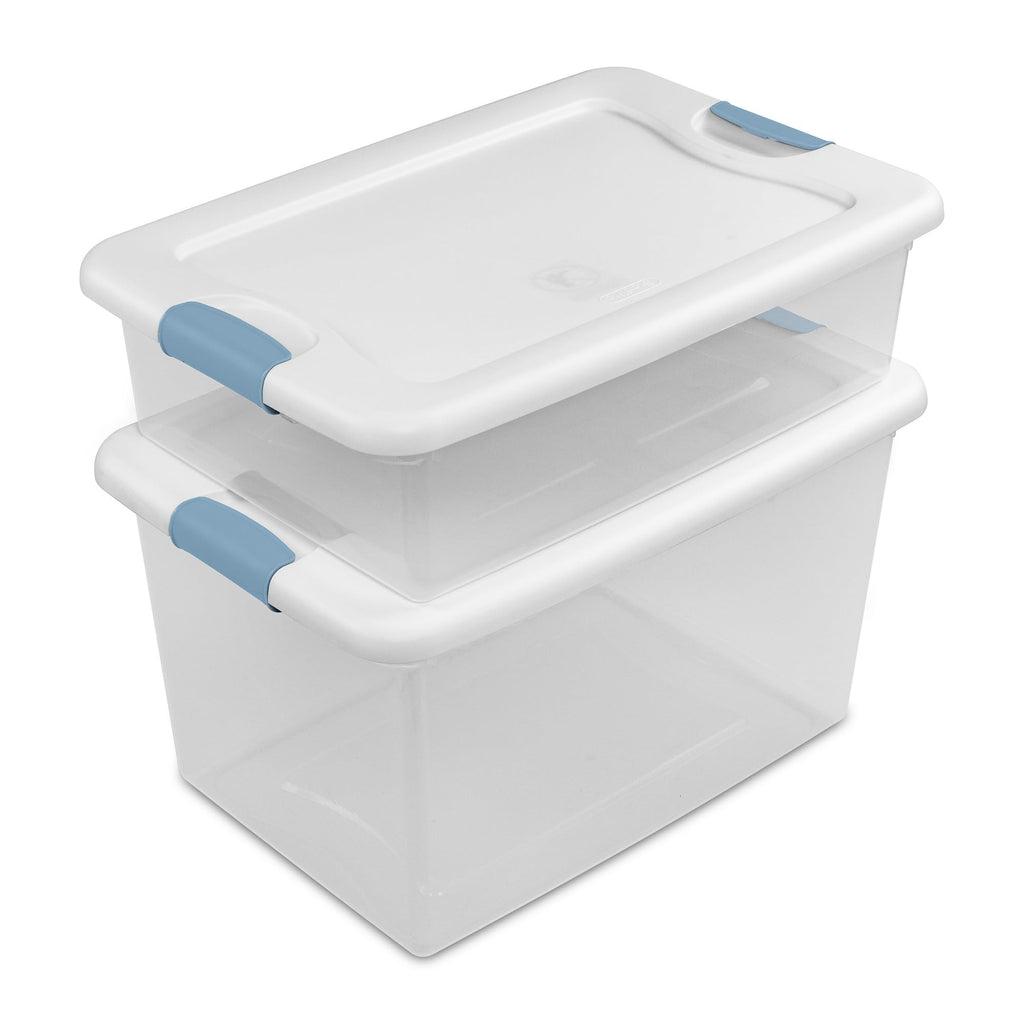 Sterilite 16 Pack Latching Box, 64 Qt Plastic Storage Container, Stackable Large Home or Office Tote Organizers with Secure Lids, White