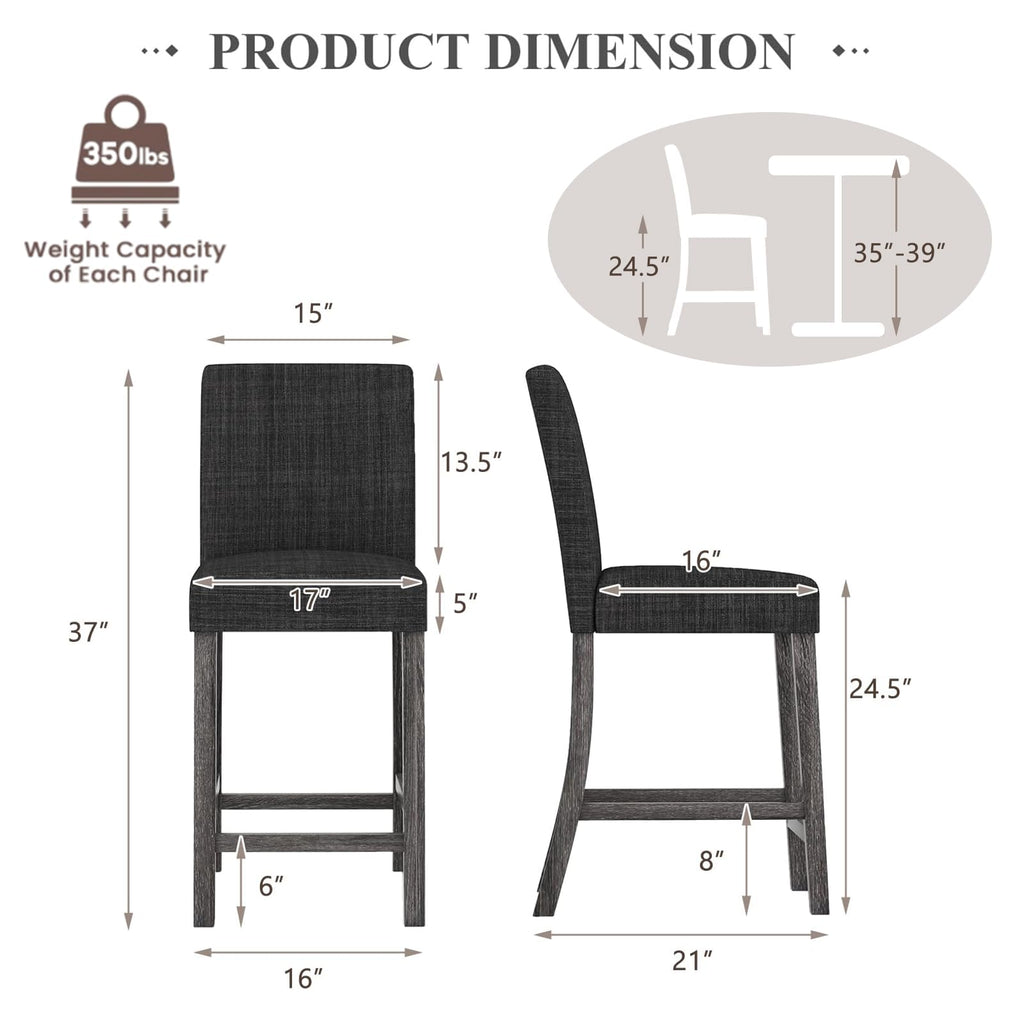 ERGOMASTER Counter Height Bar Stools Set of 6, 24.5'' Fabric Upholstered Barstools Mid Century Modern Island Bar Chairs with Back for Kitchen, Dining Room, Bar, Restaurant, Charcoal Grey