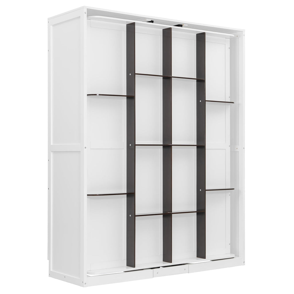 Merax Rotating Queen Murphy Bed with Hidden Storage Racks, Space-Saving Multifunctional Wall Bed for Home Office & Small Rooms