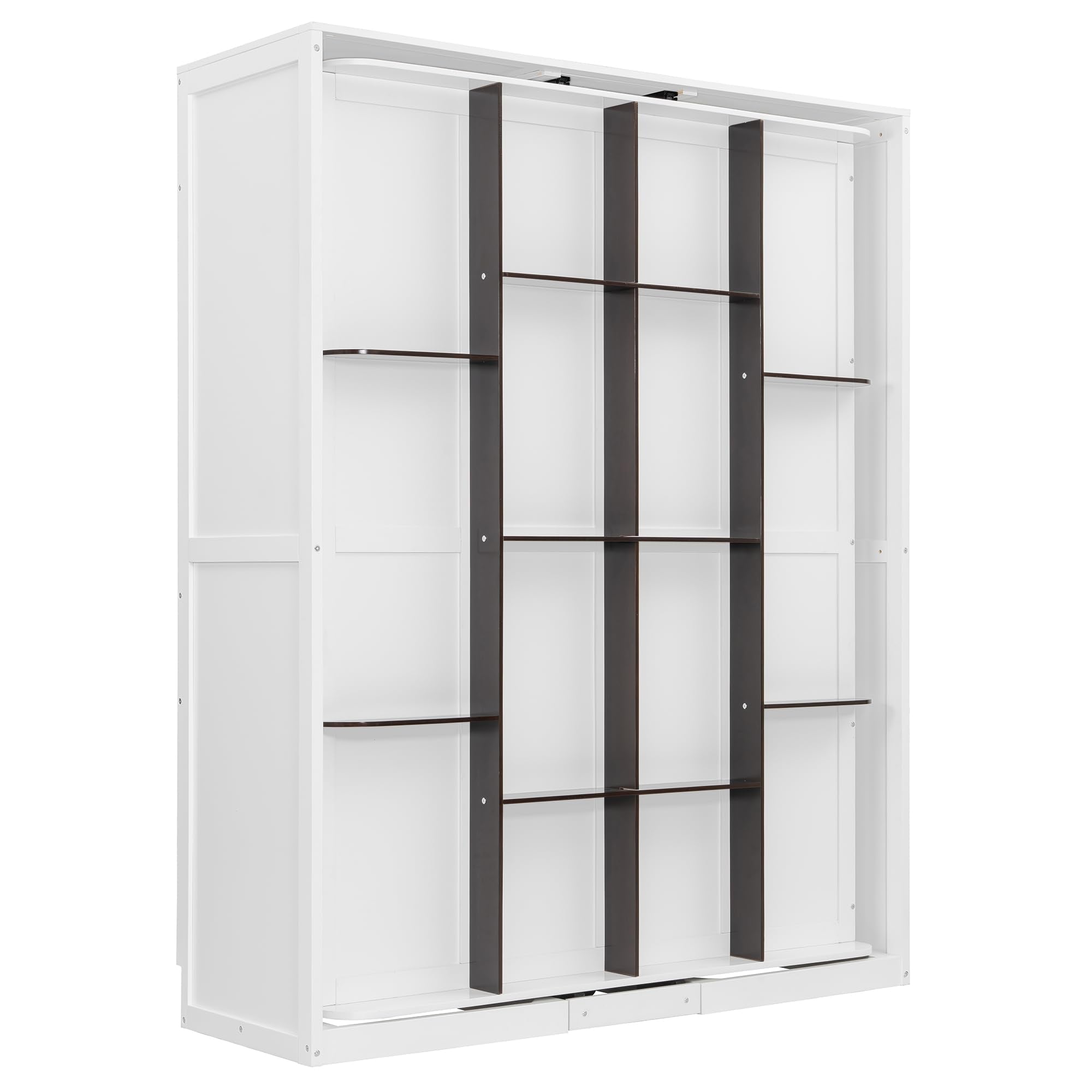 Merax Rotating Queen Murphy Bed with Hidden Storage Racks, Space-Saving Multifunctional Wall Bed for Home Office & Small Rooms