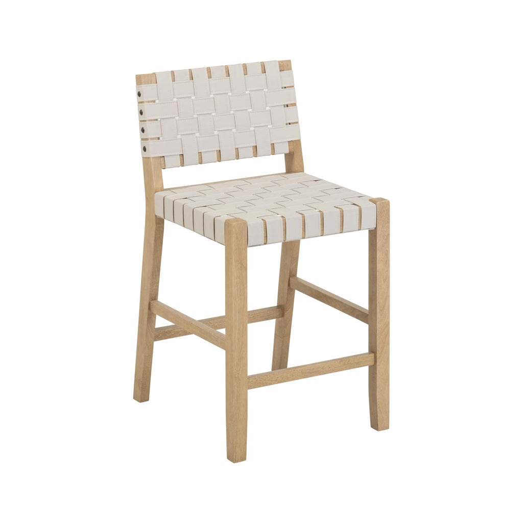 Nathan James Cohen Mid Century Modern Bar Stool, Upholstered Faux Leather Counter Stool with Back and Solid Wood Legs, Off White