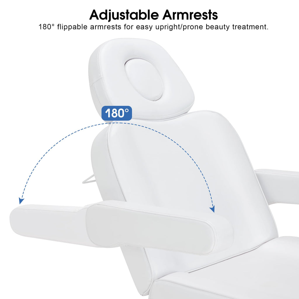BarberPub Fully Electric Beauty Bed, 3-Motor Salon Spa Chair with Foot-Controlled Wheels, Adjustable Height, Backrest & Leg Rest – PVC Leather, Professional Facial & Treatment Table 2754 (White)