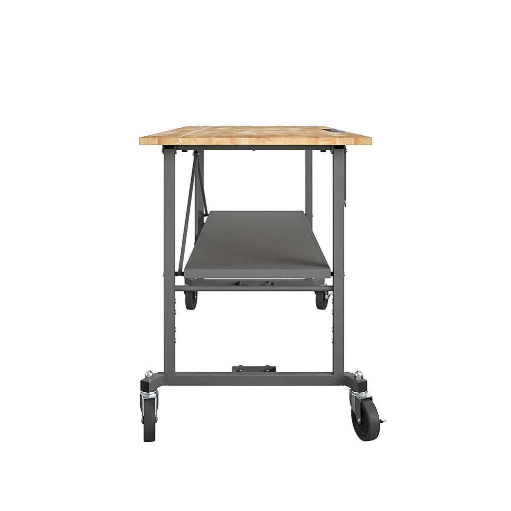 COSCO SmartFold Butcher Block Portable Workbench/Folding Utility Table (Gray Steel Frame)