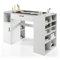 Giantex Craft Table with Storage, Artwork Sewing Table 14 Large & Small Storage Compartments, 1 Sliding Drawer, 1 Cabinet with 2 Shelves, 36'' Counter Height Drafting Writing Sewing Station Desk