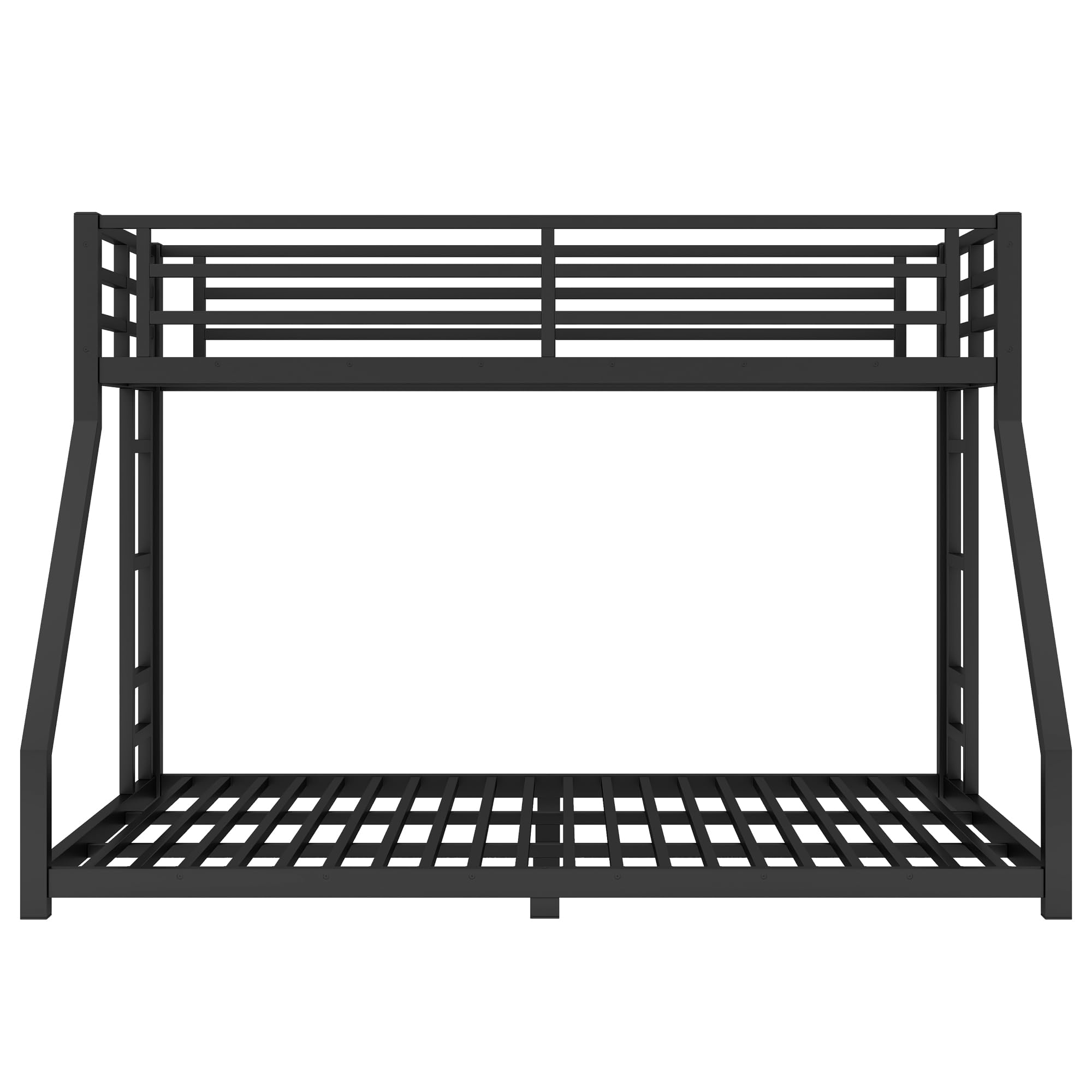 KEIKI Twin XL Over Queen Bunk Bed Metal Frame, Heavy Duty Bunk Bed with Ladder & Safety Guardrail, Noise Free, No Box Spring Needed, Space Saving Bed for Teens & Adults, Black