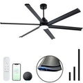 Minislak 84" Smart Alexa Industrial Ceiling Fans with Light,6 Dual-Layer Aluminum Blades,Large Black Ceiling Fan with 6 Speed Noiseless DC Motor,Indoor/Outdoor Ceiling Fan for Patio