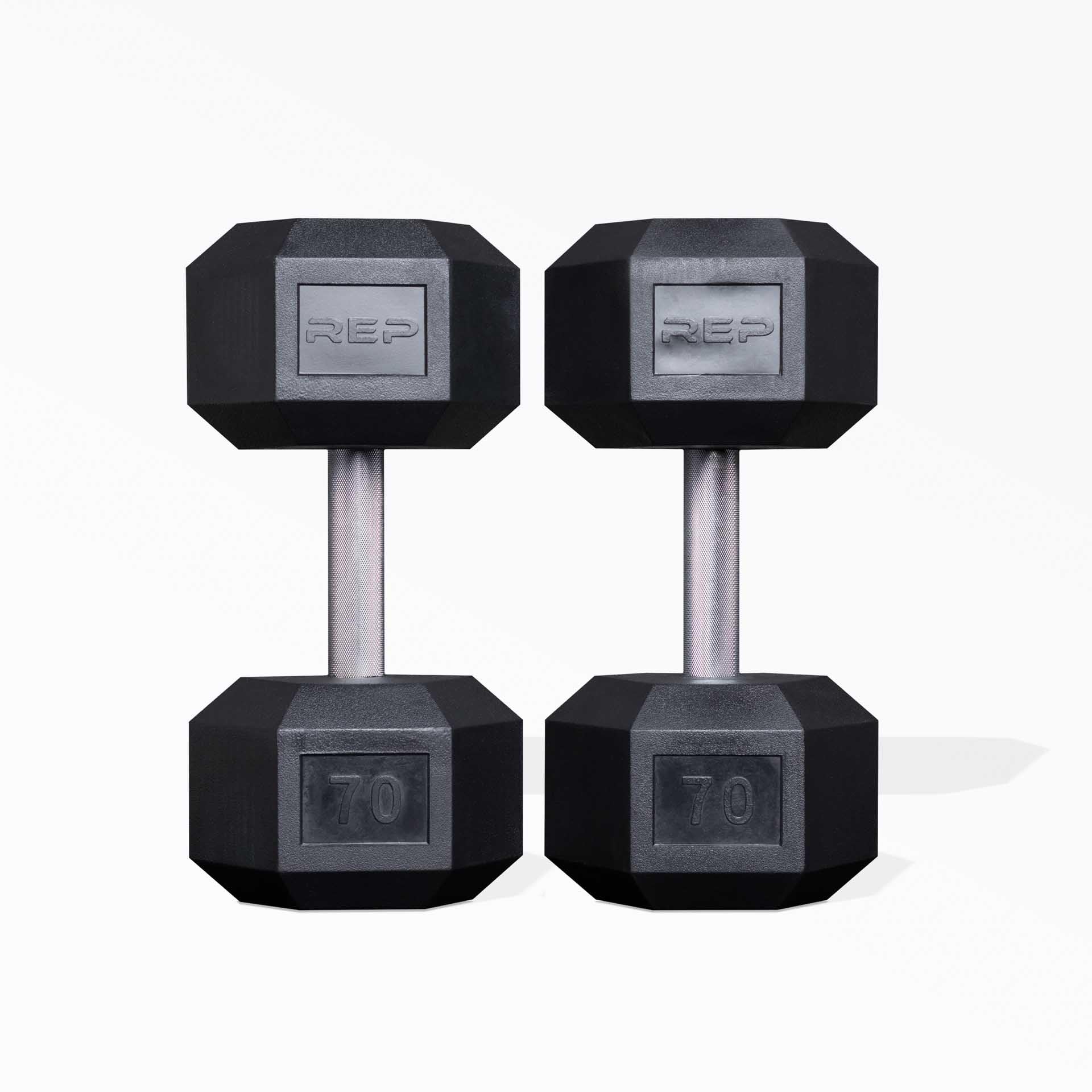 Rep Fitness 55lb-75 lb Dumbbell Set- Rubber Hex, Low Odor, Fully Knurled- Made for Heavy Lifting
