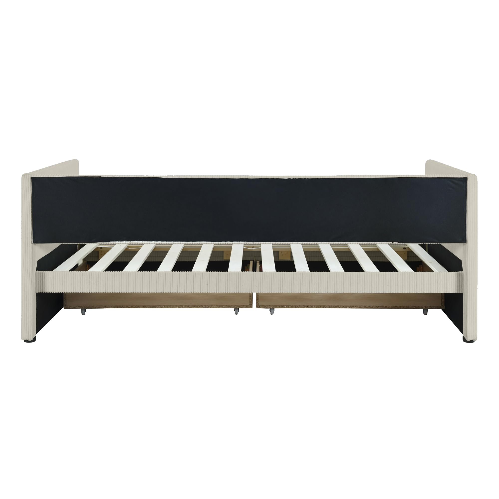 Merax Twin Size Corduroy Daybed with Two Drawers and Wood Slat,Sofa Bed Frame for Bedroom,Teens,Beige