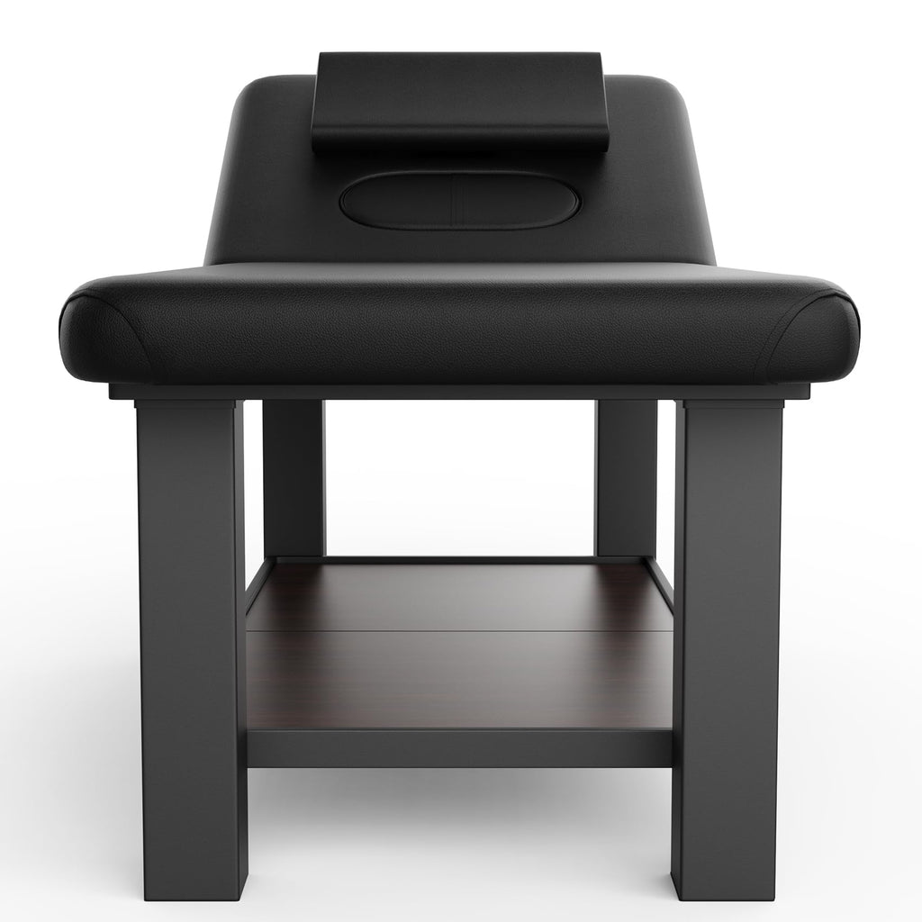 Metal Frame Heavy Duty Stationary Massage Table with Open-Chest & Headrest for Treatment Table, Physical Therapy Table, Spa Facial Professional Massage Bed, Black Leather 31.5'' W x 75.5'' L, 700LBS