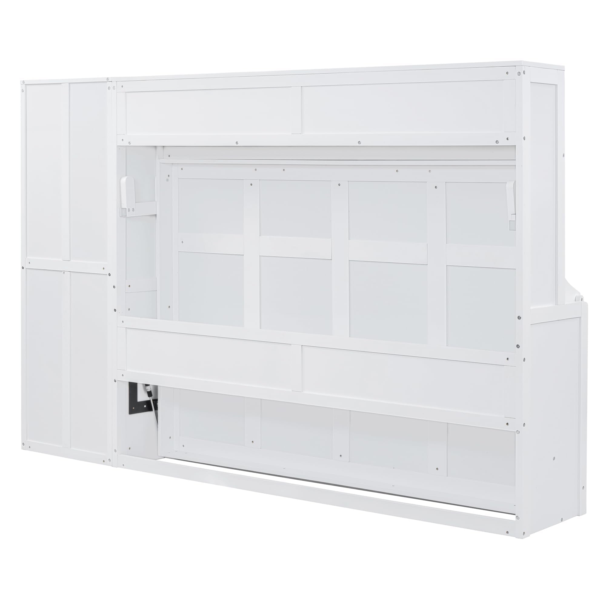 Merax Queen Size Murphy Bed, Modern Wall Bed with Storage Cabinets & Drawers, Space-Saving Foldable for Bedroom Guest Room Home Office Small Apartment, White