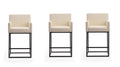 Manhattan Comfort Ambassador 38" Counter Height Bar Stool, Faux Leather Upholstery, Mid-Century Modern, Metal Frame with Footrest, No Assembly Required, Ideal for Kitchen Island, Set of 3, Cream