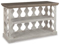 Signature Design by Ashley Havalance Farmhouse Console Sofa Table, Fixed Shelf, Pine Wood, 45.5" W x 17.25" D x 27.88" H, Distressed Finish, Gray & White