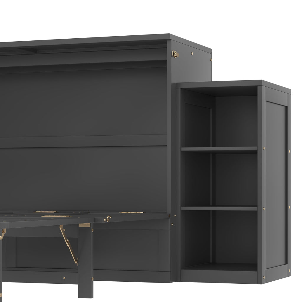 Bellemave Queen Murphy Bed, Cabinet Bed with 2 Shelves and Storage Drawers, Farmhouse Murphy Cabinet, Noisy Free, for Guest Bedroom, Living Room, Office, Vintage Dark Gray
