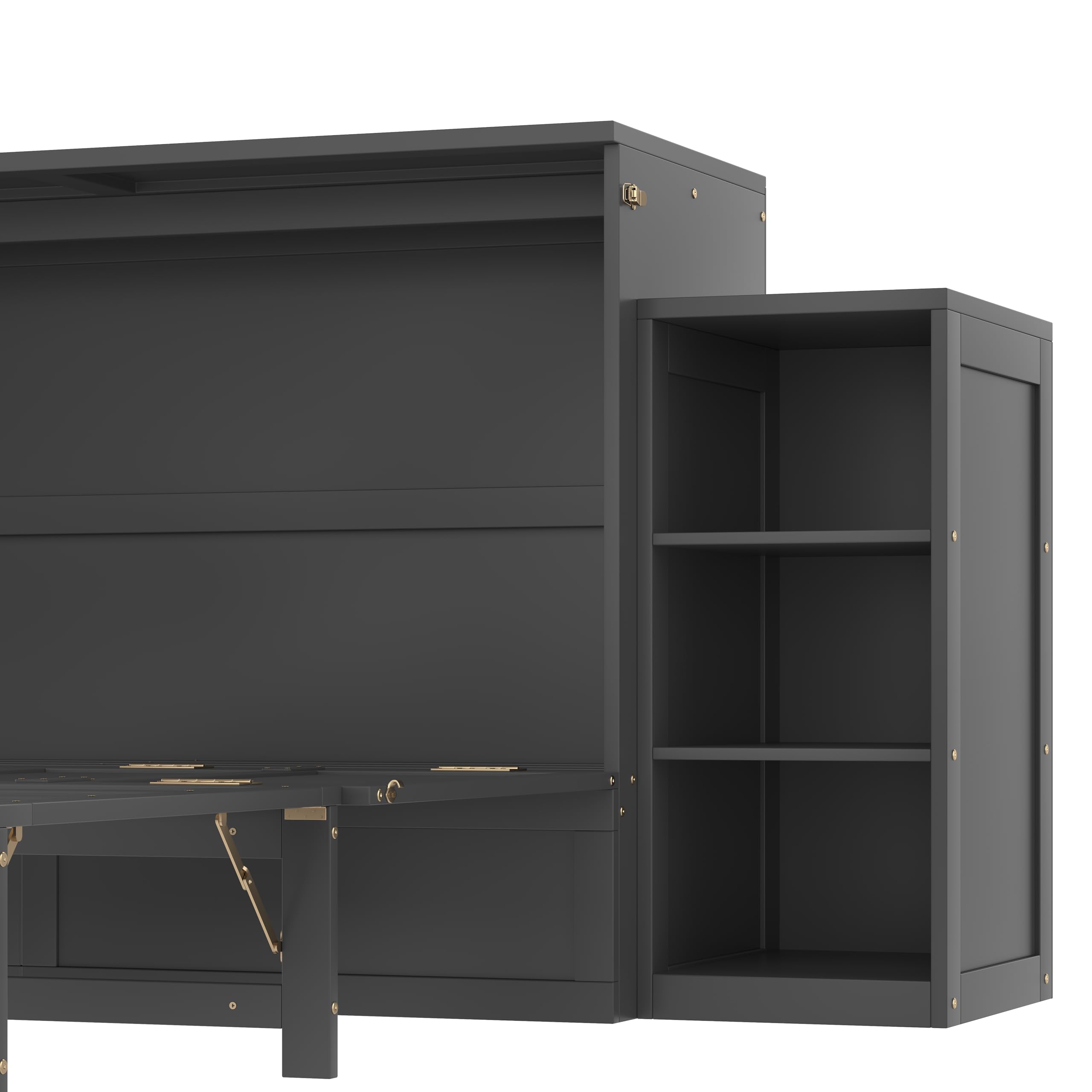 Bellemave Queen Murphy Bed, Cabinet Bed with 2 Shelves and Storage Drawers, Farmhouse Murphy Cabinet, Noisy Free, for Guest Bedroom, Living Room, Office, Vintage Dark Gray