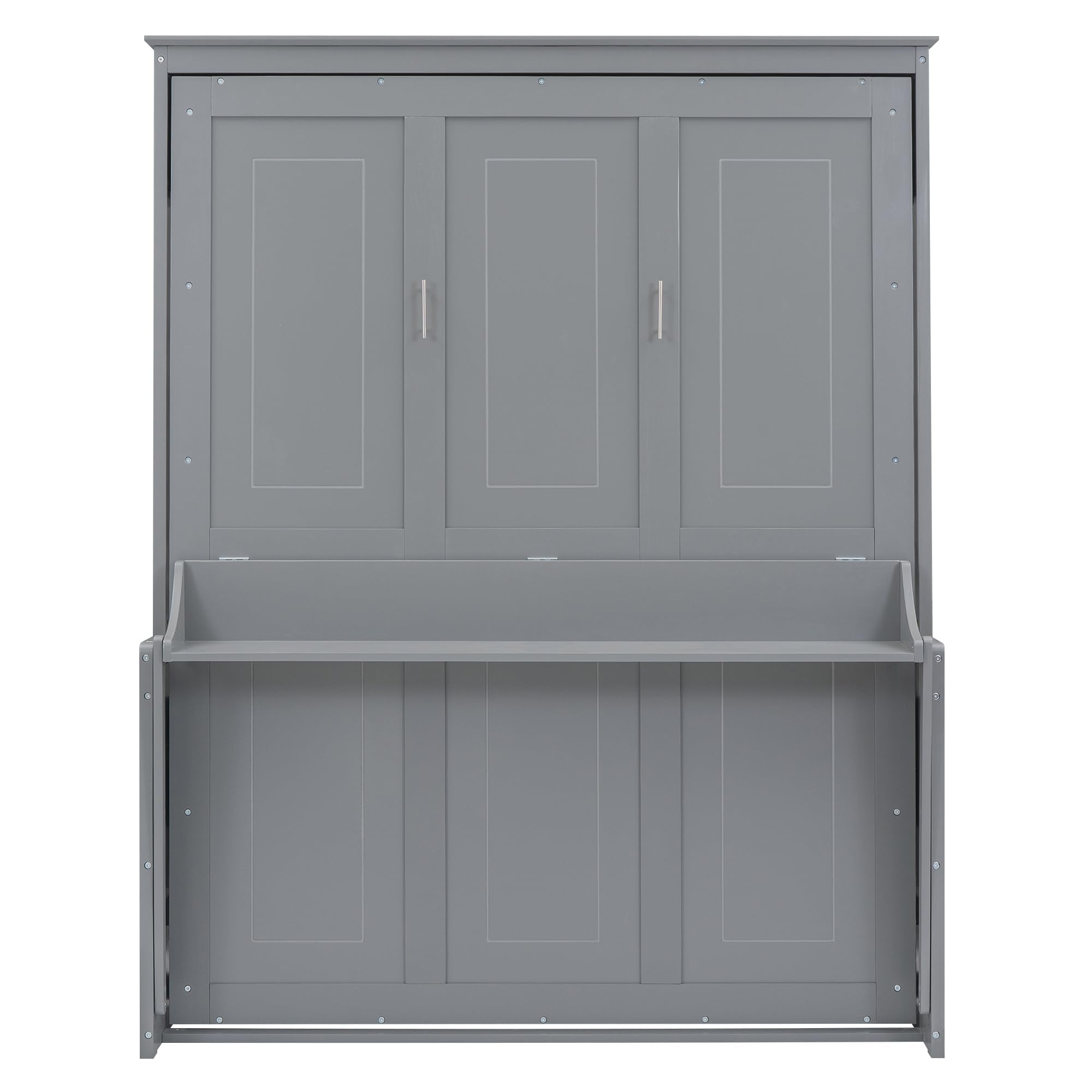Bellemave Queen Size Murphy Bed with a Shelf, Easy Fold Wood Wall Bed, Space-Saving Wall Bed for Guest Room or Home Office, No Box Spring Needed, Noise Free (Gray)