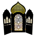3 Panel Room Divider Folding Privacy Freestanding Partition Portable Wall for Prayer Room Privacy Screen Islamic Theme Room Divider Wood 3ft Ramadan Decorations 39.5"x38.5" (Black Gates)