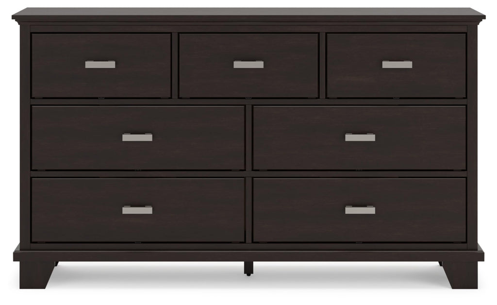 Signature Design by Ashley Covetown Contemporary 7 Drawer Dresser with Safety Stop for Bedroom, Dark Brown