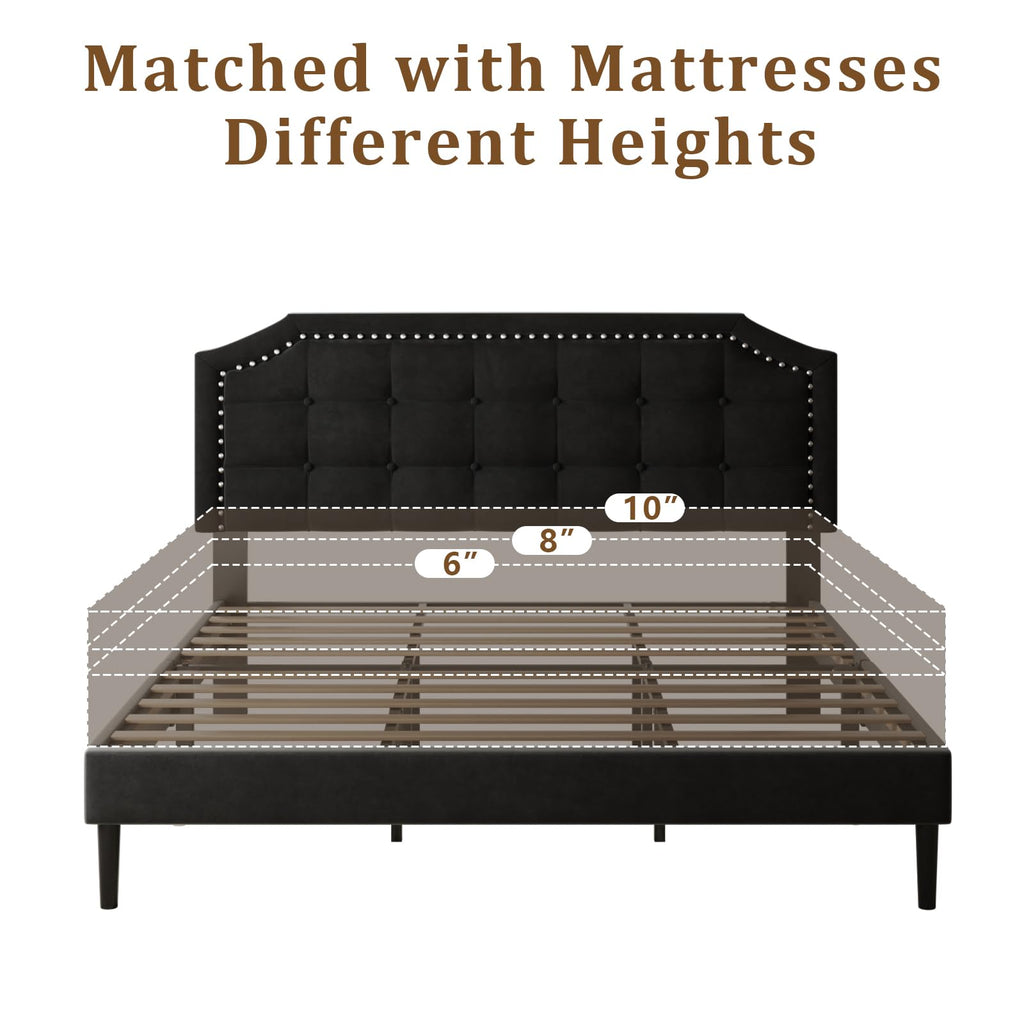 HAOARA King Size Bed Frame, King Size Platform Bed Frame with Upholstered Button Tufted Headboard, Strong Wood Slats, No Box Spring Needed, Mattress Foundation, Easy Assembly Black