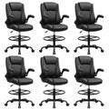 Drafting Chair, Tall Office Chair for Standing Desk, High Executive Leather Ergonomic Computer Chair with Adjustable Height and Flip-Up Armrest for Counter Height Desk, Black, Pack of 6