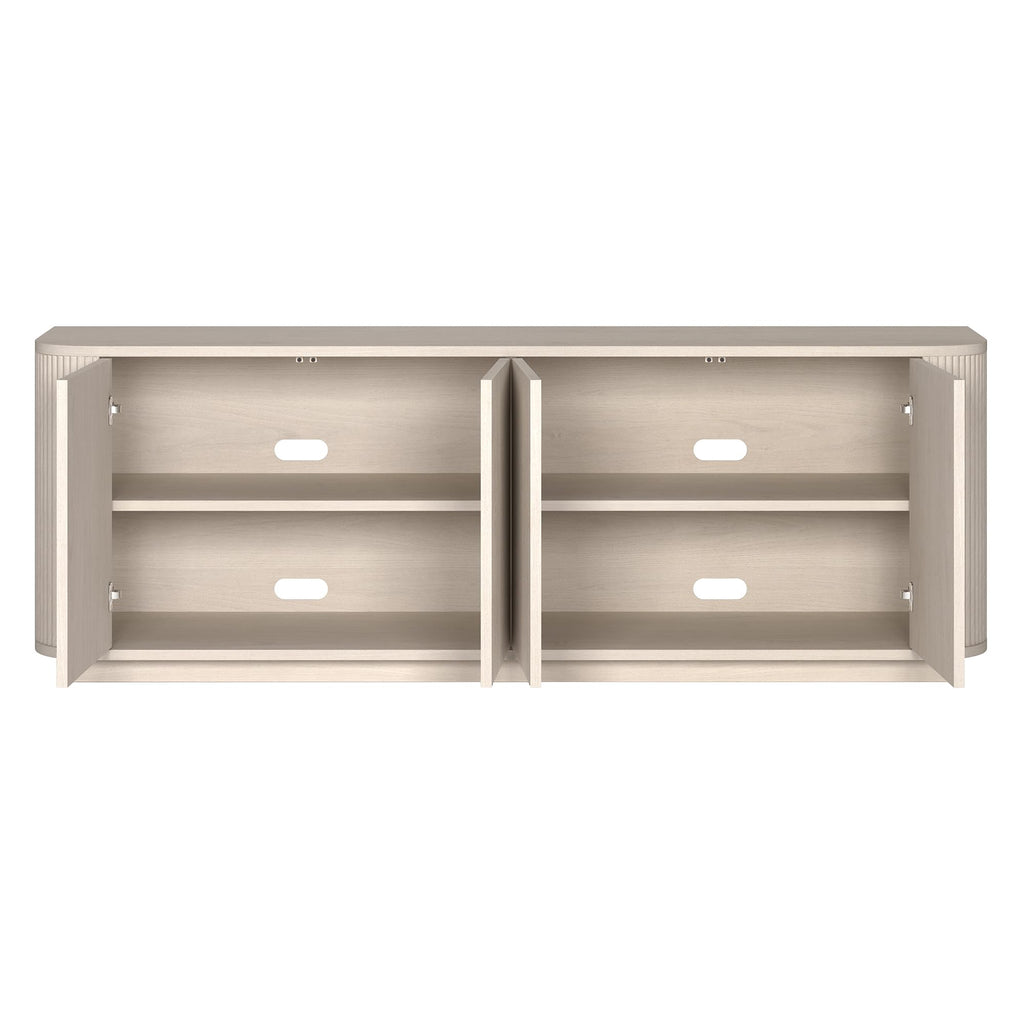 Henn&Hart Fluted TV Stand for TVs up to 75" with 2 Storage Cabinets with an Adjustable Shelf for Living Room, Family Room, or Office, Beech White