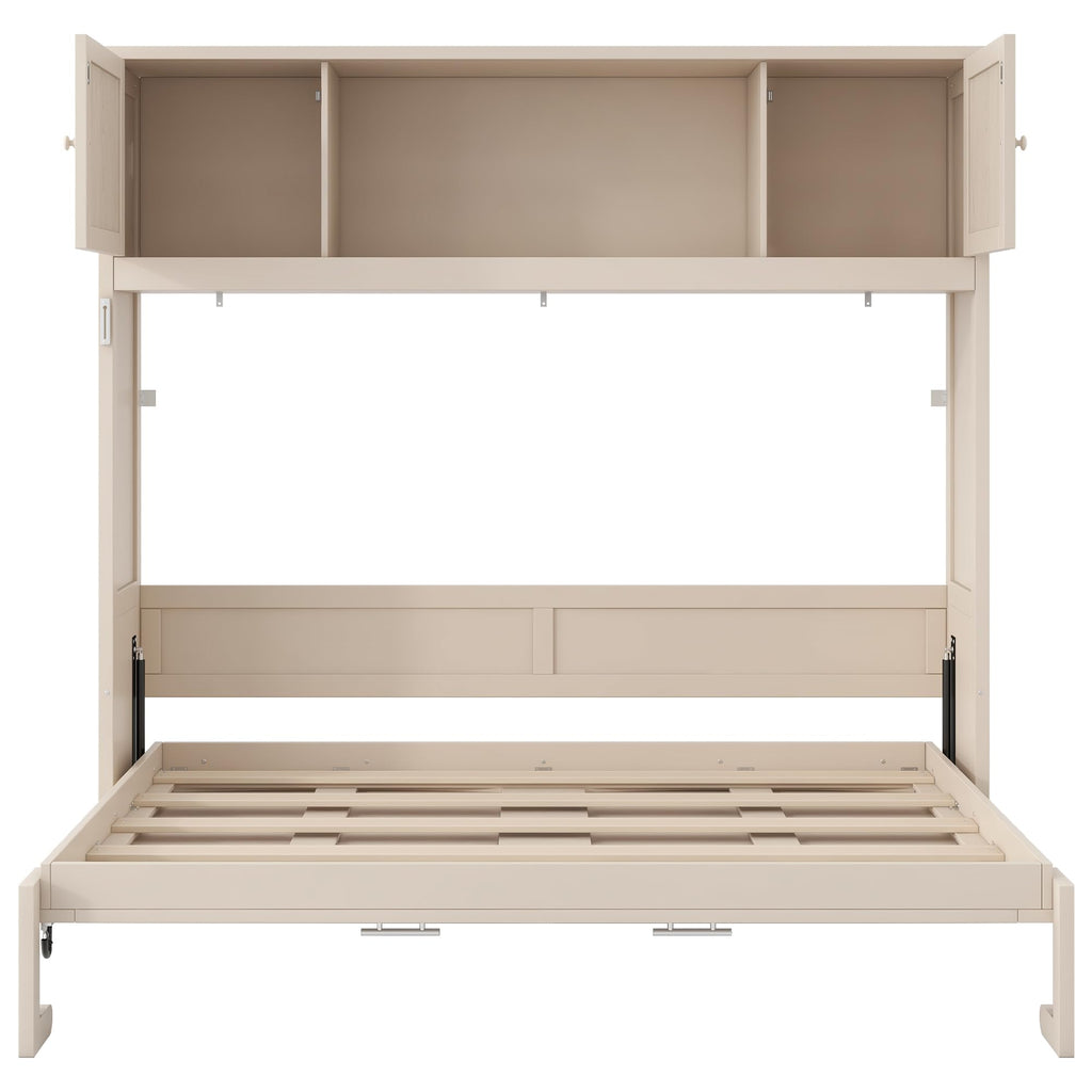 Ball & Cast Full Size Murphy Bed with Storage Cabinet,Wood Hideaway Beds,Folded Wall Bedframe for Bedroom,Guestroom,Space Saving,White