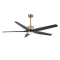 LEDLUX 60" Ceiling Fan with Light – Remote Control, Solid Wood, 6-Speed, Quiet Reversible DC Motor, Black/Gold Finish, 4.5"/12" Downrods, Noiseless Large Ceiling Fan for Bedroom, Living Room, Porch