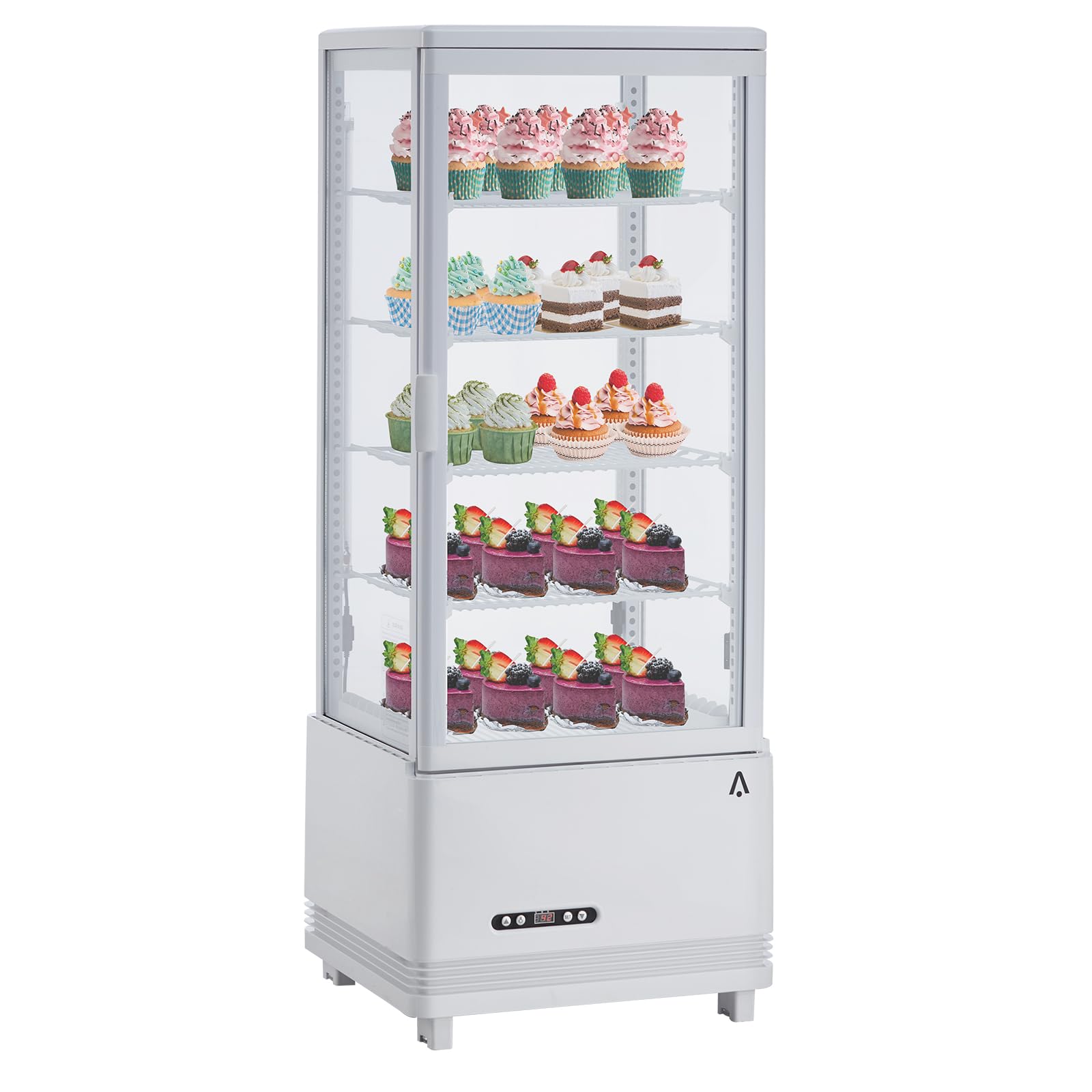 Commercial Display Refrigerator, 3.5 cu. ft./98 Liter Countertop Refrigerated Cake Display Cabinet, Refrigerator with Adjustable Shelves and Digital Controls, LED Display, For Cafes, Bakeries, White