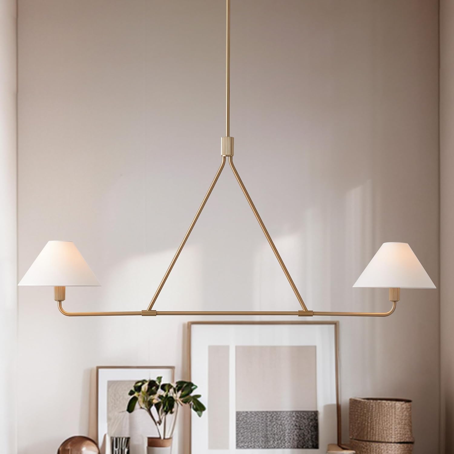 46 Inch Minimalist 2-Light Linear Pendant Light, Modern Black Fixture with Linen Shades, Industrial-Style Hanging Ceiling Light for Dining Room, Living Room, Bedroom & Kitchen Island