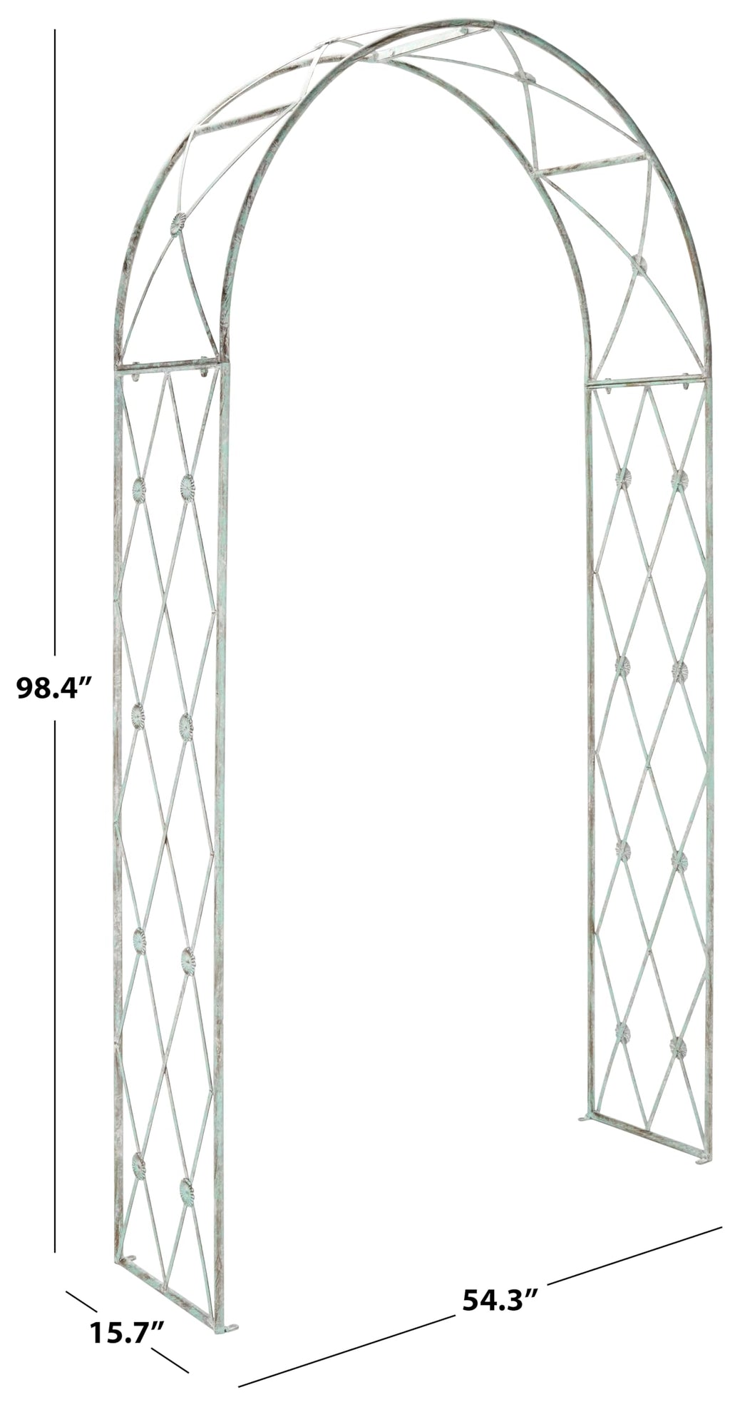 SAFAVIEH Outdoor Collection Atticus Antique Dark Green Wrought Iron Lattice Arch Garden Arbor