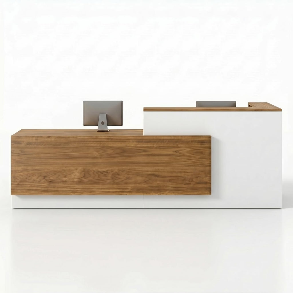 YTElantivo L-Shaped Reception Desk with Counter, 1-Inch Thick Board, Lockable Drawers & Keyboard Tray, Heavy-Duty Front Desk for Office, Salon, Hotel & Clinic