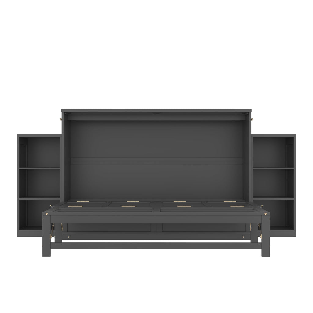 Bellemave Queen Murphy Bed, Cabinet Bed with 2 Shelves and Storage Drawers, Farmhouse Murphy Cabinet, Noisy Free, for Guest Bedroom, Living Room, Office, Vintage Dark Gray