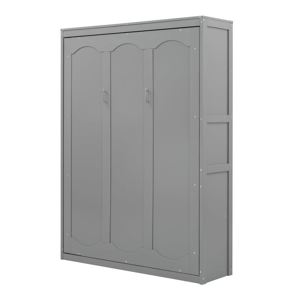 Ball & Cast Full Size Murphy Bed Wall Bed with Shelves and Mattress Holder,Wood Hideaway Cabinet Chest w/Slat Support,can be Folded,for Small Room,Dorms,Gray