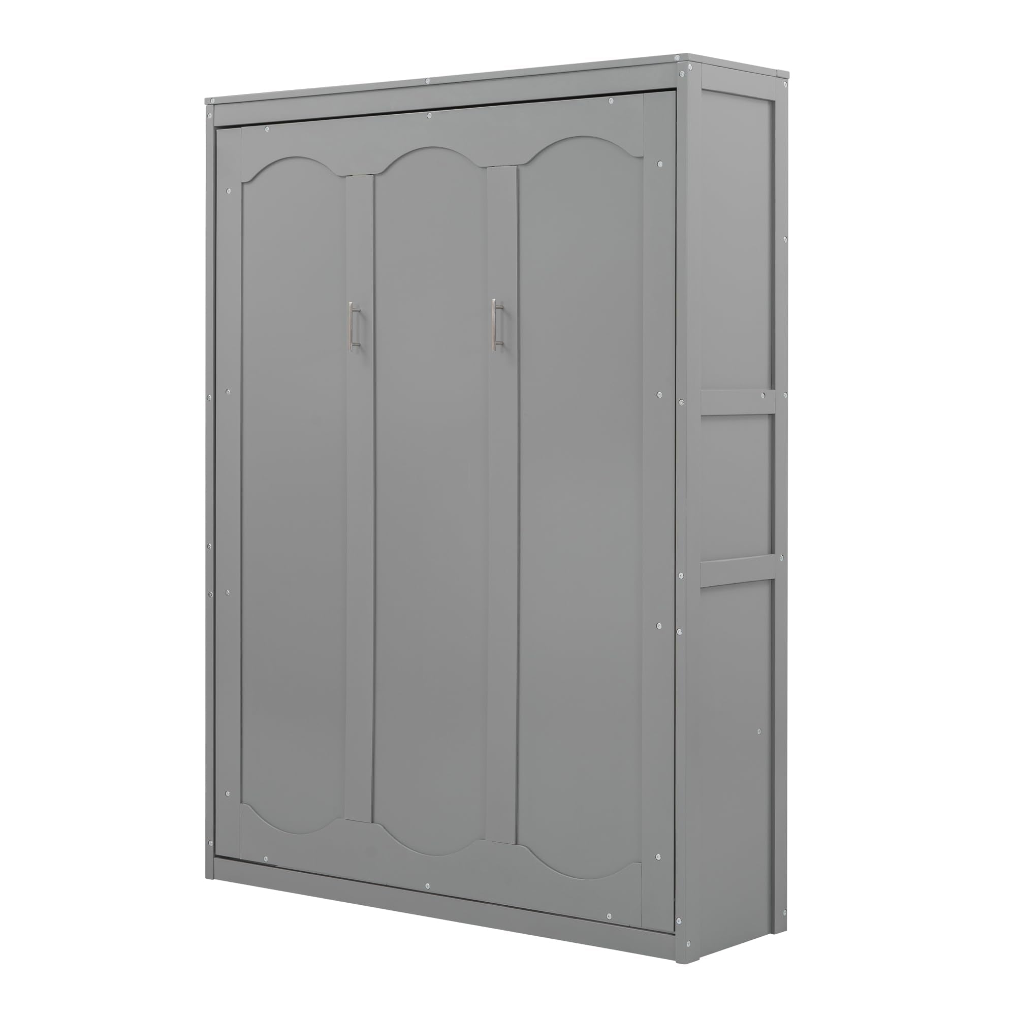 Ball & Cast Full Size Murphy Bed Wall Bed with Shelves and Mattress Holder,Wood Hideaway Cabinet Chest w/Slat Support,can be Folded,for Small Room,Dorms,Gray