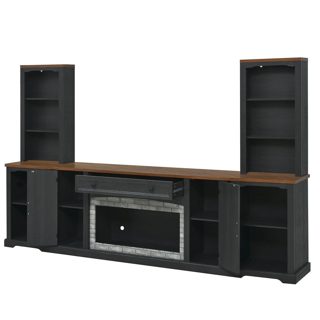 Merax 3-Piece TV Stand Set for TVs up to 70", Farmhouse Entertainment Center with Curved Side Cabinets & Bookshelves, Modular Storage Unit with Drawer and Adjustable Shelves for Living Room, Black