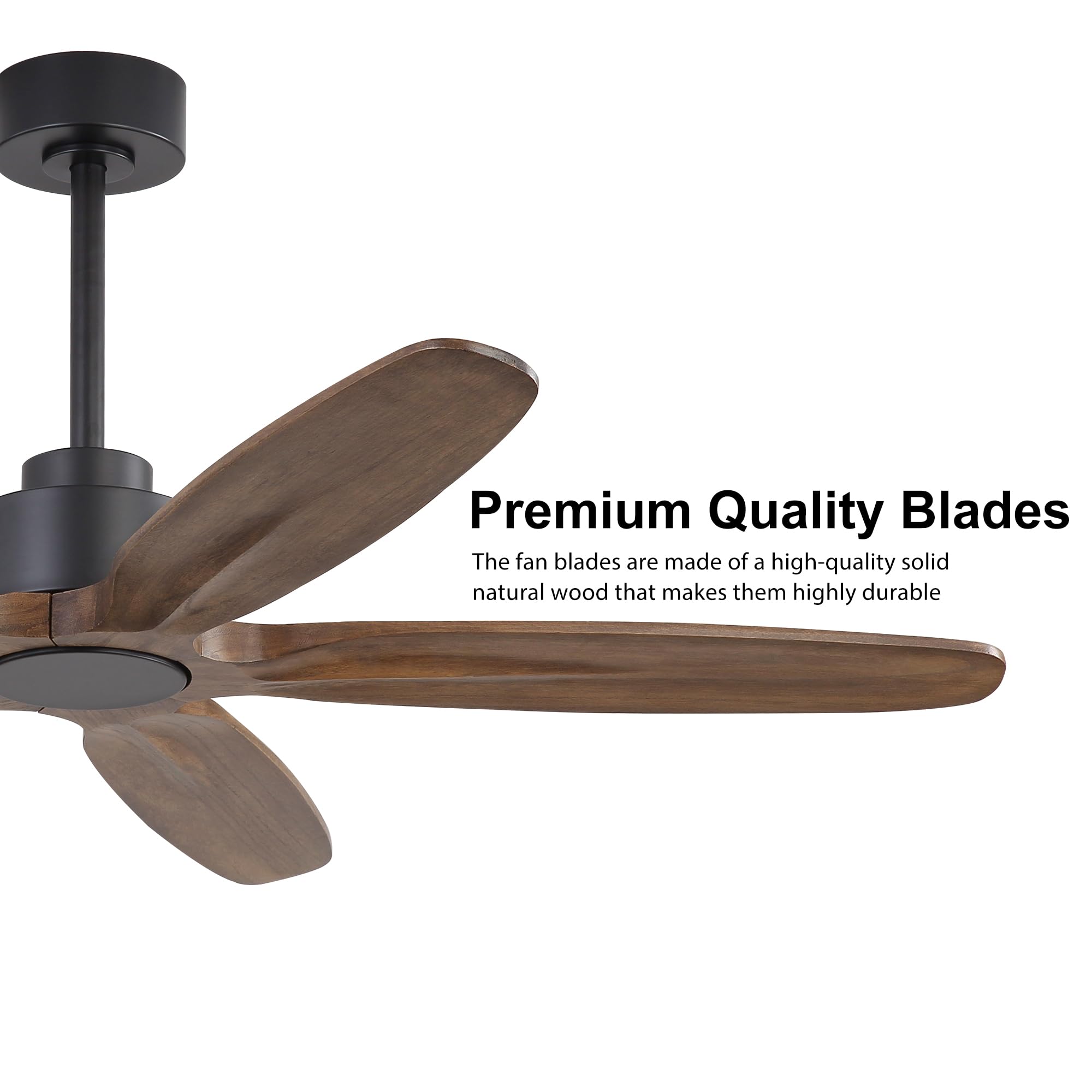 WINGBO 54 Inch Ceiling Fan without Light - 5 Carved Solid Wood Blades, 6-Speed Reversible DC Motor, Noiseless Remote Control Ceiling Fan No Light for Bedroom Living Room Kitchen, Black and Walnut