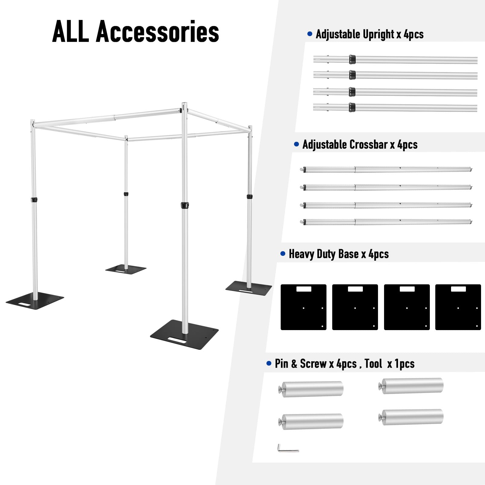 Hecis 10x10FT Square Backdrop Stand, Heavy Duty Adjustable Pipe and Drape Kit, Flower Wall Background Stand for Event Birthday Party and Wedding Decor
